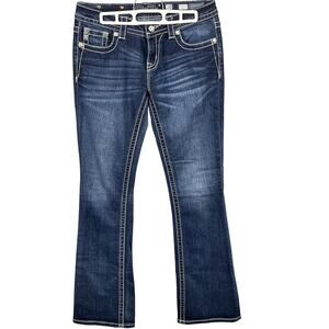 MissMe Women's Blue Denim Signature Boot Cut‎ Altered Bottoms Jeans Size 28
